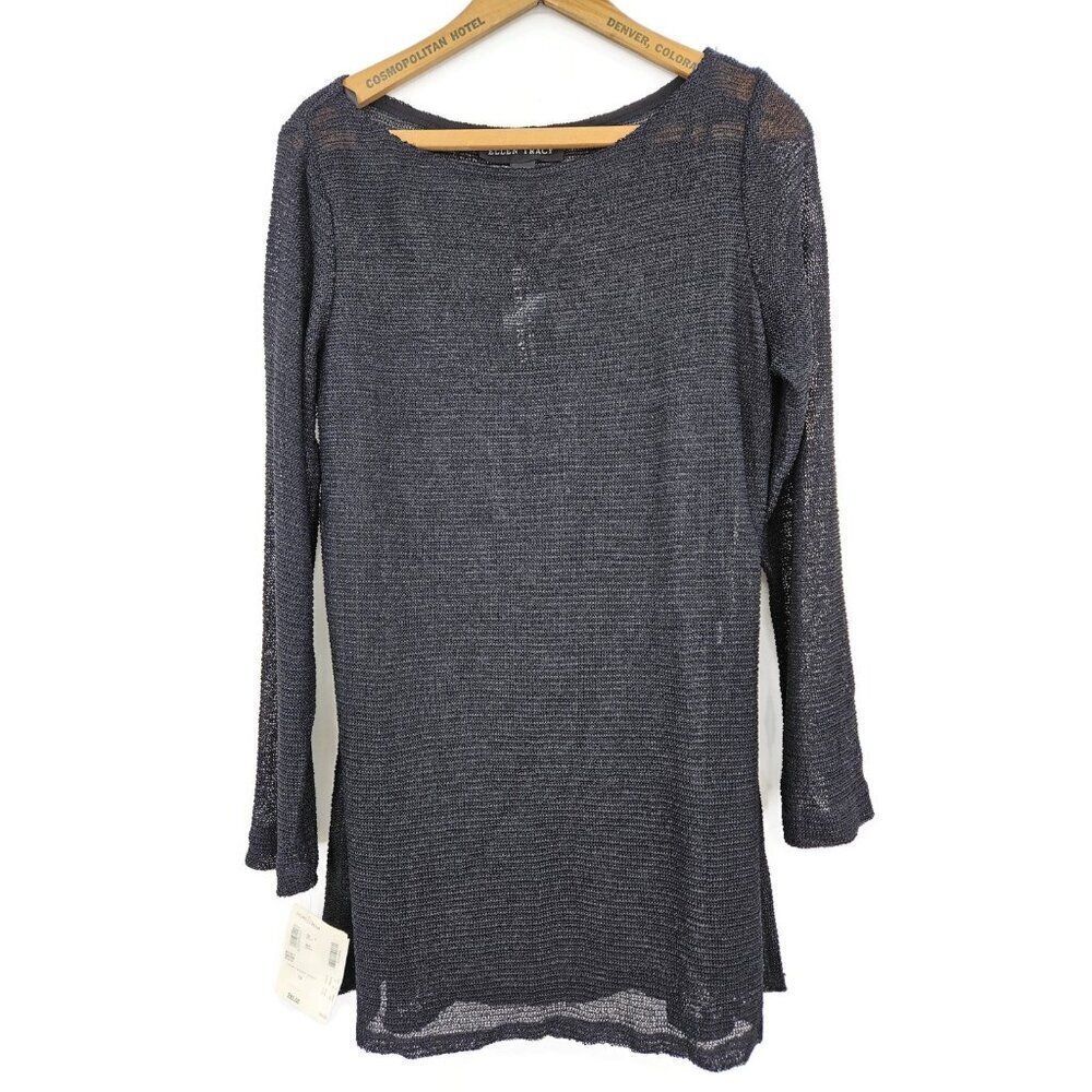New VTG Linda Allard Ellen Tracy Open Weave Top Womens 14 Black Rayon Blend